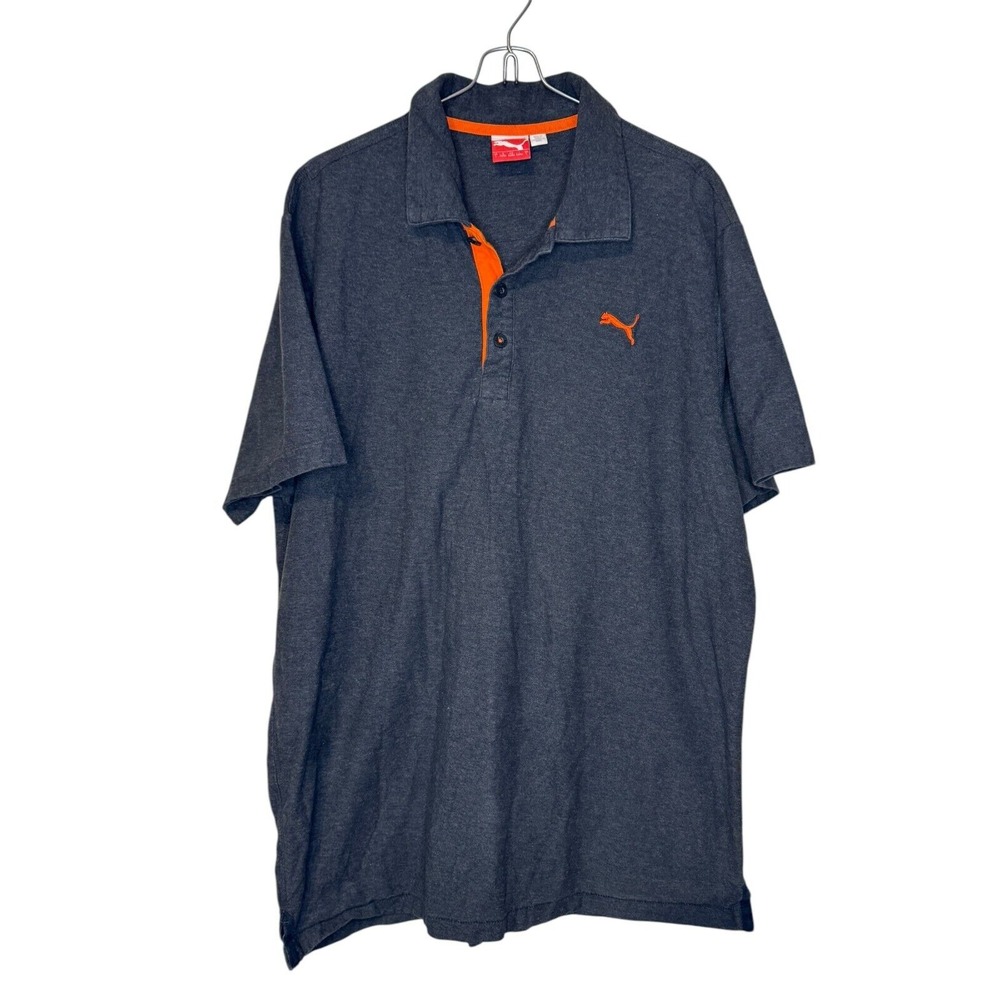 Puma Men Polo Shirt Embroidered Logo Short Sleeve Sport Style Gray/Orange Large